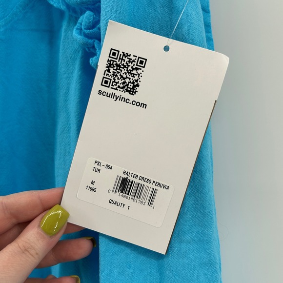 Scully Cantina Peruvia Floral Halter Dress Turquoise Peruvian Cotton M NWT Peru - Picture 7 of 14